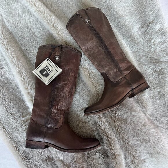 Frye Shoes - NWOB Frye Womens Melissa Button Riding Tall Boots Brown Size 9 Extended Calf